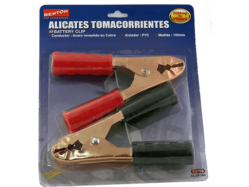 ALICATES PARA CABLES TOMACORRIENTES 500A DE ACERO RECUBIERTO EN COBRE ¨+ / -¨ - SET DE 2 PIEZAS