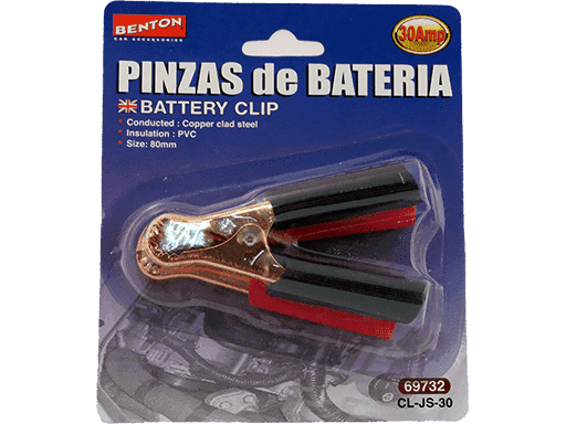 PINZAS DE BATERIAS 30A DE ACERO GALVANIZADO ¨+ / - ¨ - SET DE 2 PIEZAS
