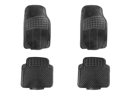 SET DE 4 PISOS DE GOMA FLEXIBLE NEGRA - 2 DELANTEROS Y 2 TRASEROS - APLICACION UNIVERSAL - CON CANALETAS PARA EL AGUA, BARRO, ARENA ETC - MEDIDAS DELANTEROS: 72 X 43CMS -TRASEROS 44 X 43 CMS