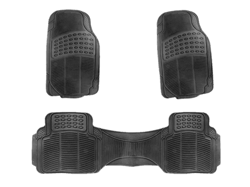 SET DE 3 PISOS DE GOMA FLEXIBLE NEGRA - 2 DELANTEROS Y 1 TRASERO - APLICACION UNIVERSAL - CON CANALETAS PARA EL AGUA, BARRO, ARENA ETC - MEDIDAS DELANTEROS: 72 X 43CMS -TRASERO 137 X 42 CMS