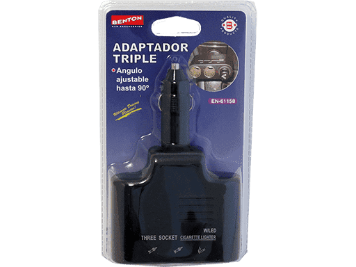 ADAPTADOR TOMACORRIENTE TRIPLE DE 12V CON FUSIBLE DE 10A